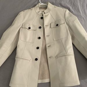 Yves Saint Lauren white leather officer’s coat